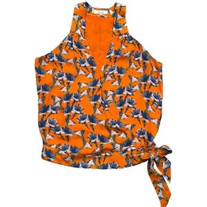 Parker Kenna Floral Sleeveless Silk Wrap Top
